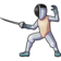 AskFred logo of cartoon foil fencer in left facing EnGuarde stance